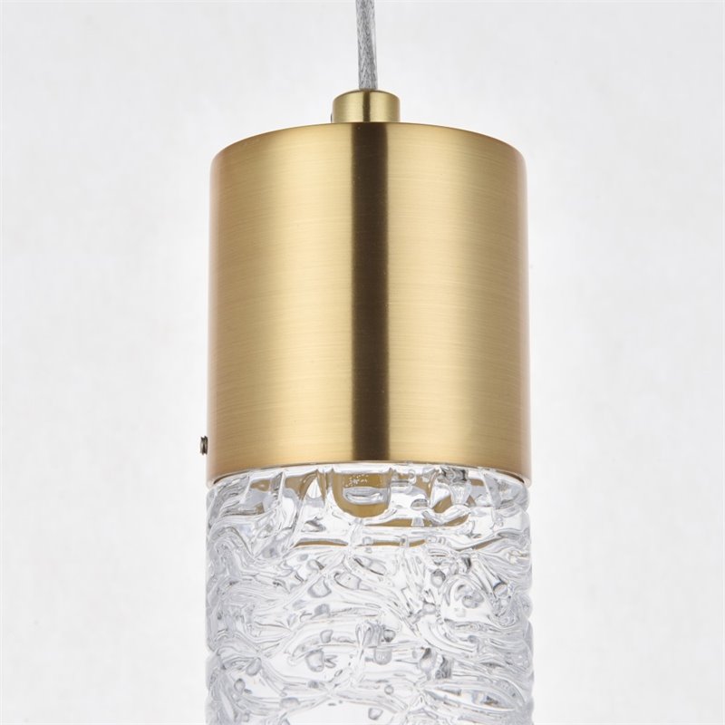 Pemberly Row Contemporary Clear 1 Light LED Pendant in Gold Finish