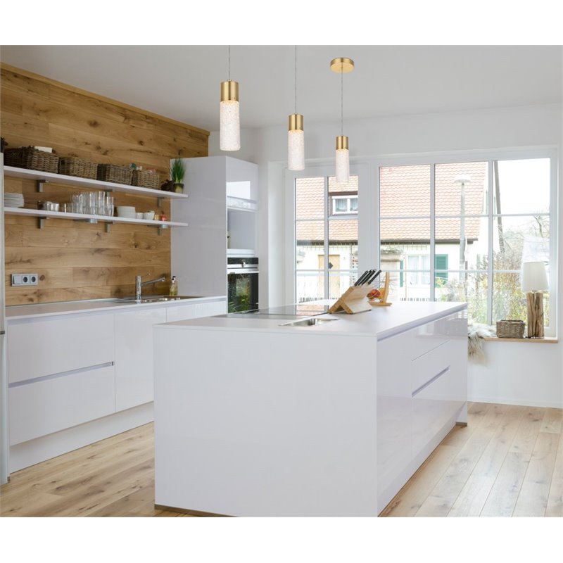 Pemberly Row Contemporary Clear 1 Light LED Pendant in Gold Finish