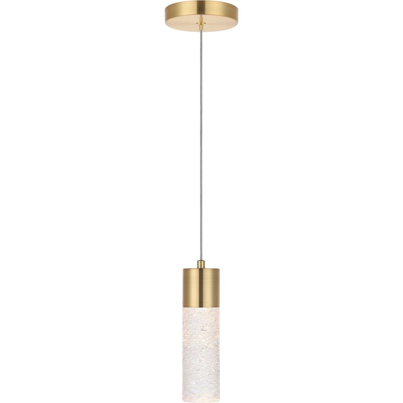 Pemberly Row Contemporary Clear 1 Light LED Pendant in Gold Finish
