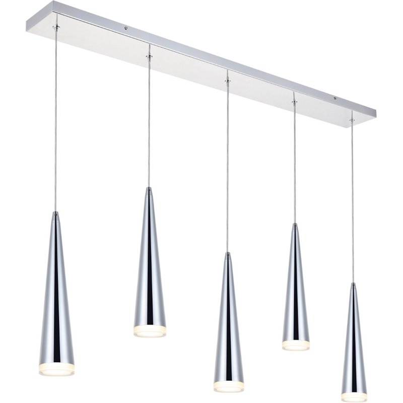 Pemberly Row Contemporary 5 Light Metal LED Island Pendant in Chrome