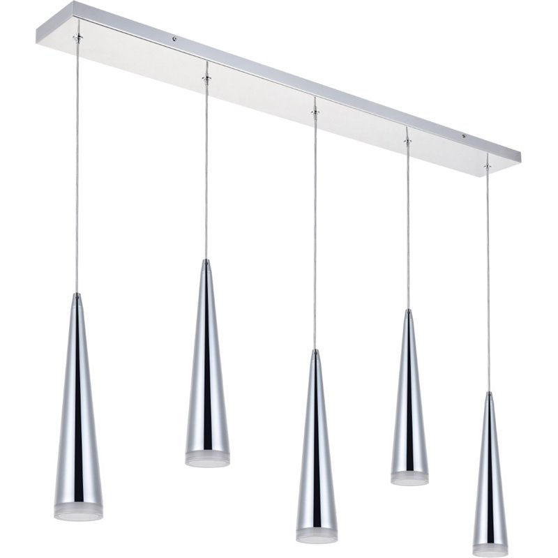 Pemberly Row Contemporary 5 Light Metal LED Island Pendant in Chrome