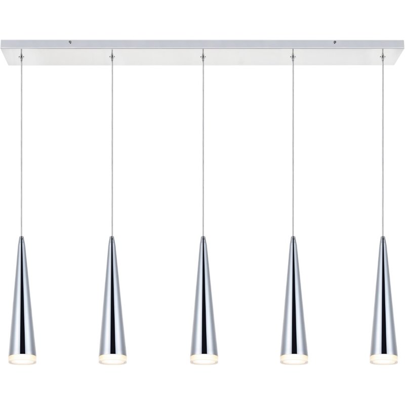 Pemberly Row Contemporary 5 Light Metal LED Island Pendant in Chrome