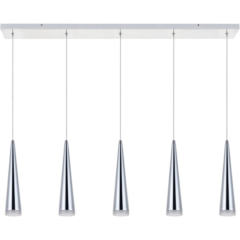 Pemberly Row Contemporary 5 Light Metal LED Island Pendant in Chrome