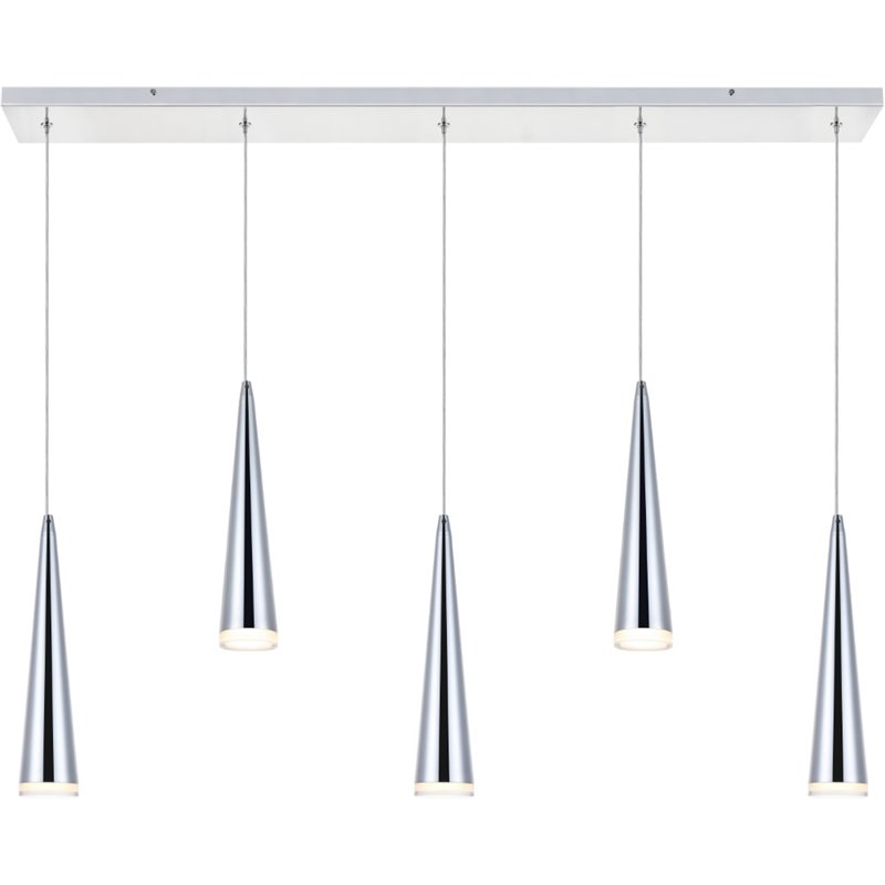 Pemberly Row Contemporary 5 Light Metal LED Island Pendant in Chrome