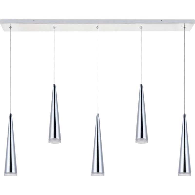 Pemberly Row Contemporary 5 Light Metal LED Island Pendant in Chrome