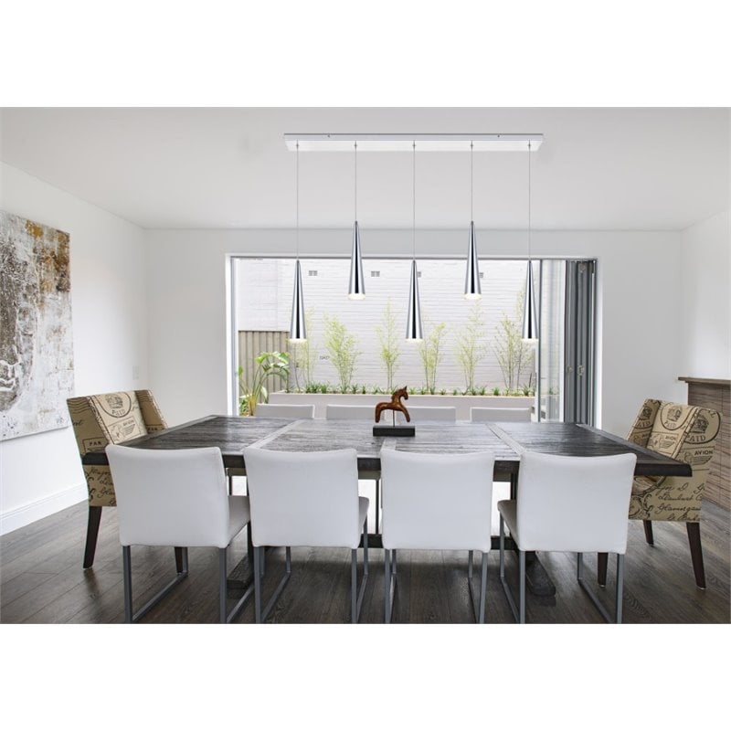 Pemberly Row Contemporary 5 Light Metal LED Island Pendant in Chrome