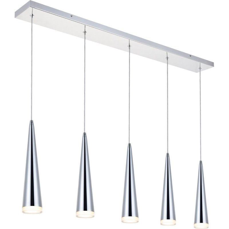 Pemberly Row Contemporary 5 Light Metal LED Island Pendant in Chrome