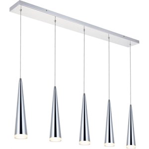 Pemberly Row Contemporary 5 Light Metal LED Island Pendant in Chrome