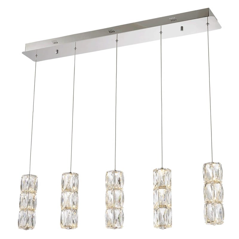 Pemberly Row Contemporary 5 Light Elegant Cut LED Island Pendant in Chrome