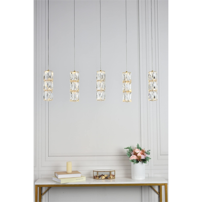 Pemberly Row Contemporary 5 Light Elegant Cut LED Island Pendant in Chrome