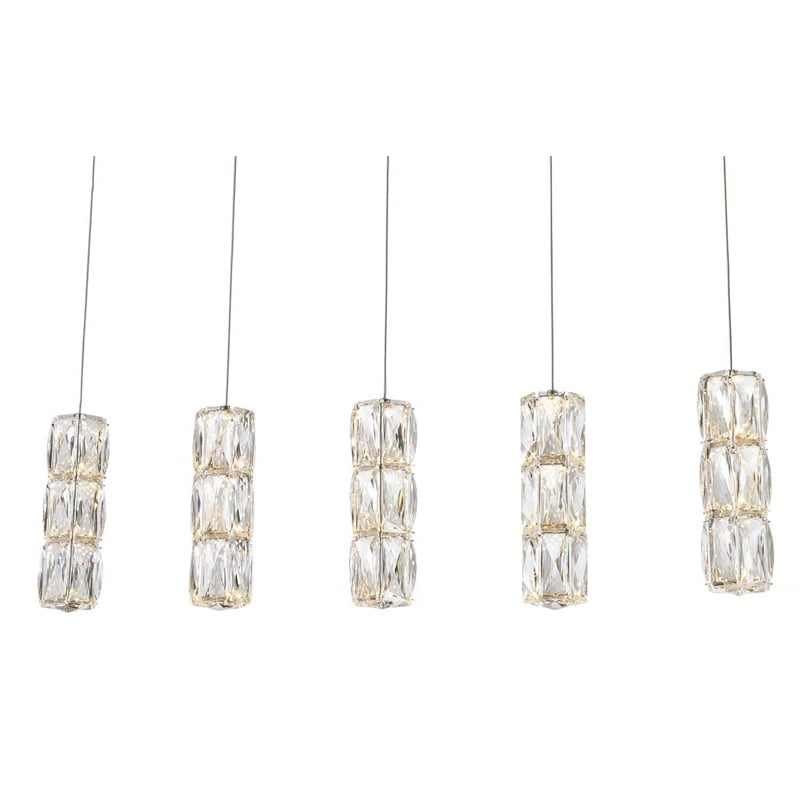 Pemberly Row Contemporary 5 Light Elegant Cut LED Island Pendant in Chrome