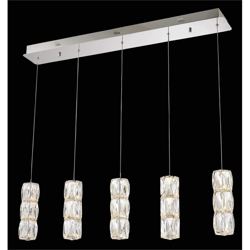 Pemberly Row Contemporary 5 Light Elegant Cut LED Island Pendant in Chrome