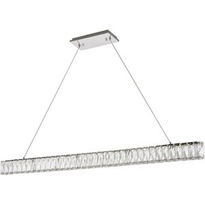 Pemberly Row Contemporary 47.6&quot Royal Cut Crystal LED Island Pendant in Chrome