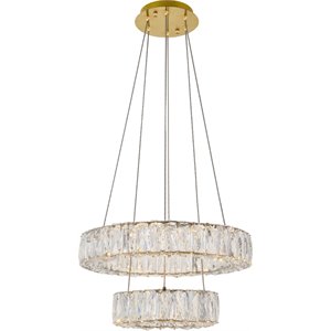 Pemberly Row Contemporary 2 Tier 17.7&quot Round Royal Cut LED Chandelier in Gold