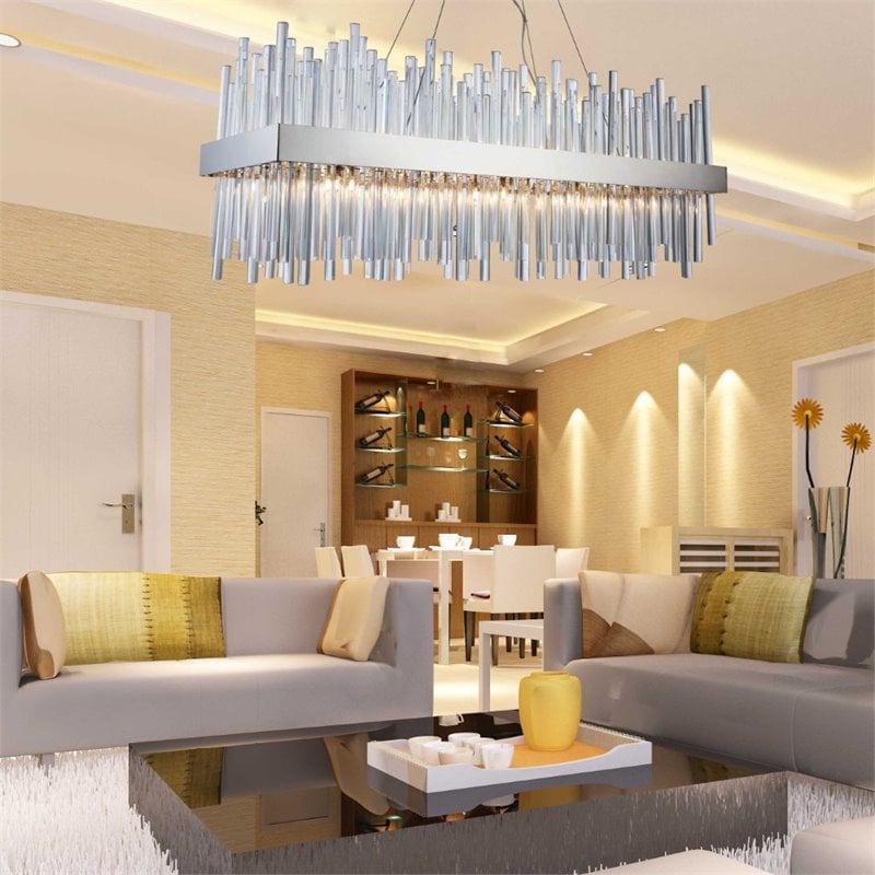 Pemberly Row Contemporary 20 Light Royal Cut Crystal Chandelier in Chrome