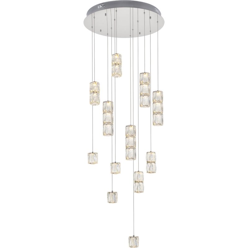Pemberly Row Contemporary 12 Light Royal Cut Crystal LED Pendant in Chrome