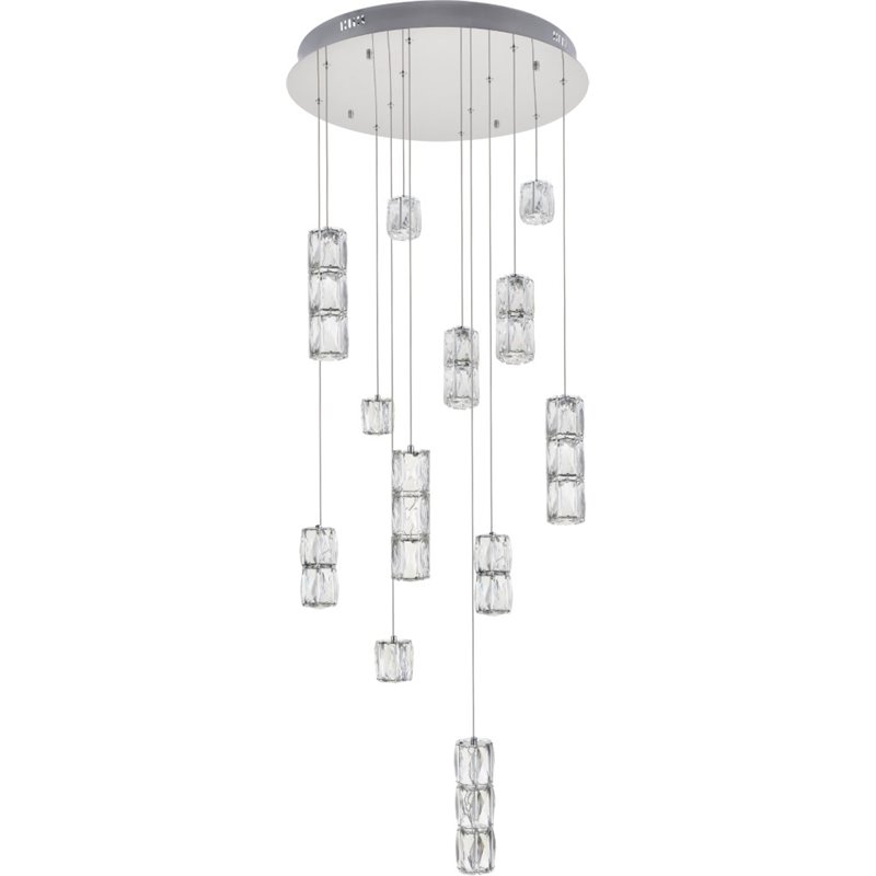 Pemberly Row Contemporary 12 Light Royal Cut Crystal LED Pendant in Chrome