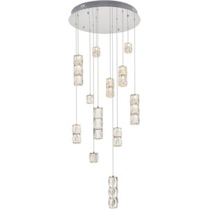 Pemberly Row Contemporary 12 Light Royal Cut Crystal LED Pendant in Chrome