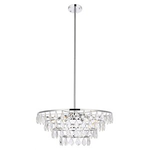 Pemberly Row 24&quot Contemporary Iron and Crystal Pendant in Chrome