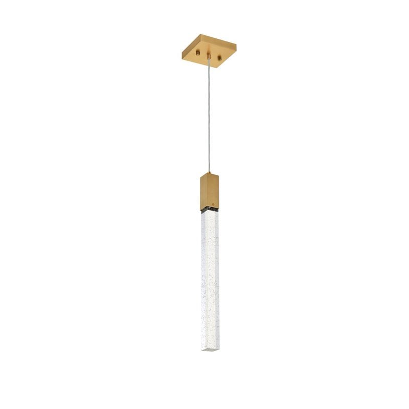 Pemberly Row Contemporary 1-Light Metal and Crystal Pendant in Satin Gold