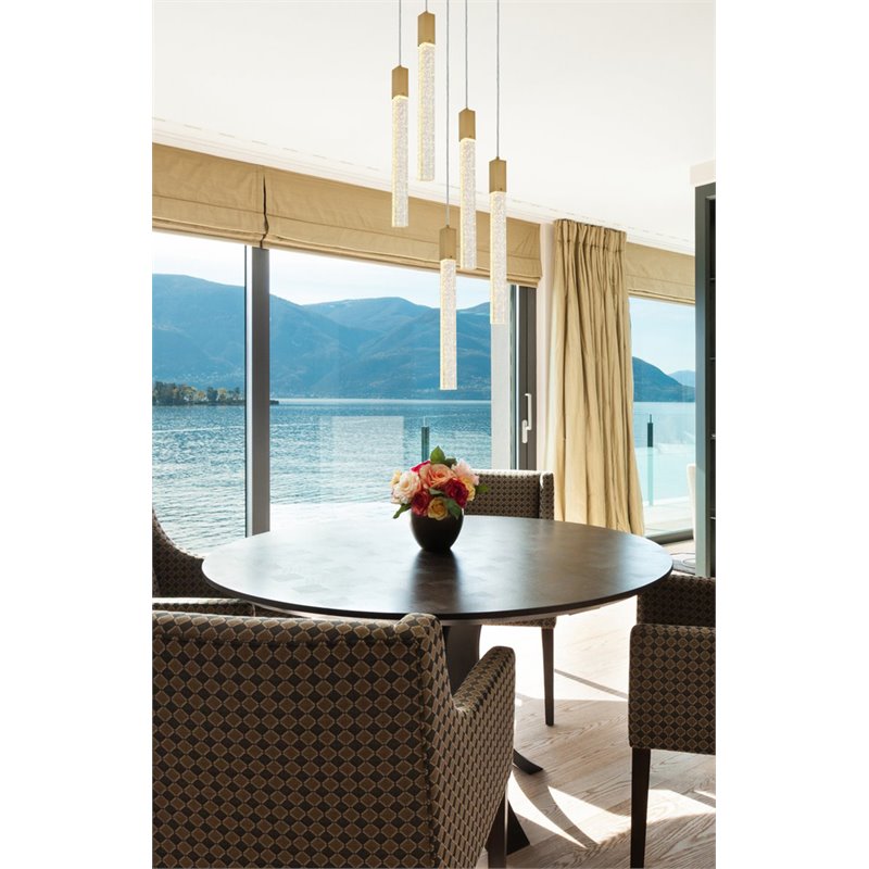 Pemberly Row Contemporary 5-Light Metal and Crystal Pendant in Gold