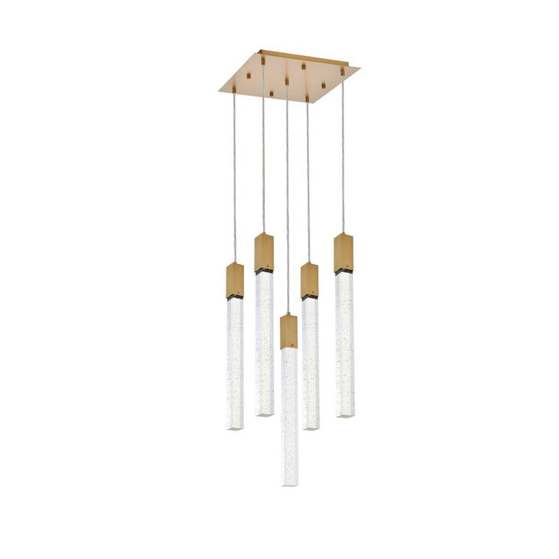 Pemberly Row Contemporary 5-Light Metal and Crystal Pendant in Gold