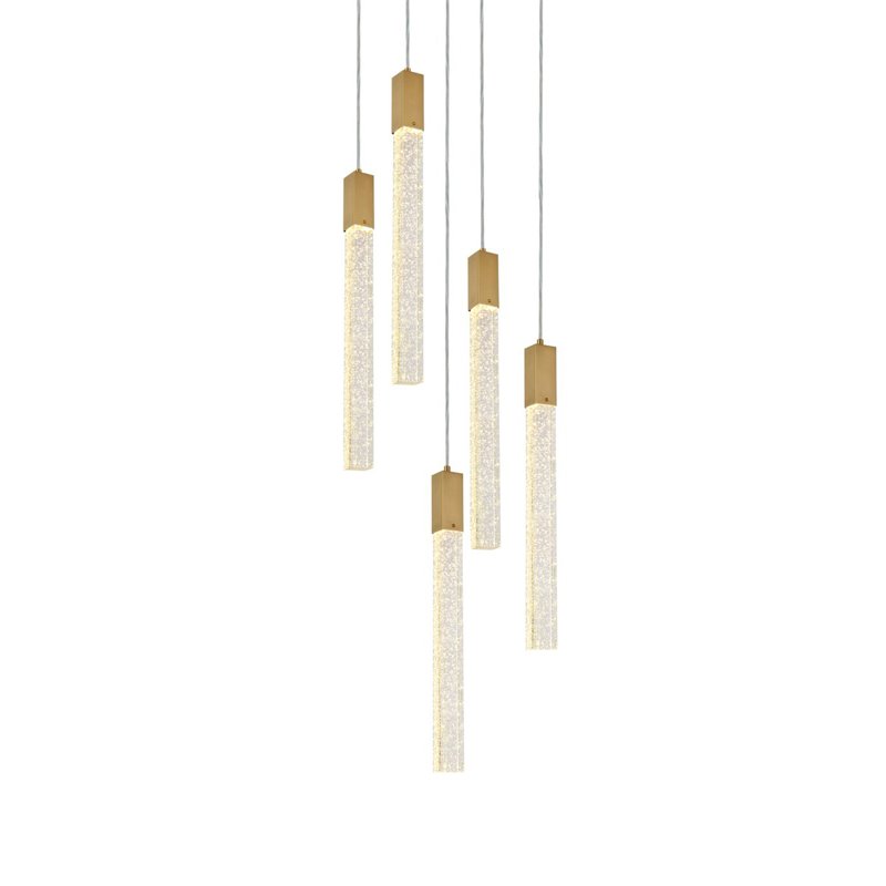 Pemberly Row Contemporary 5-Light Metal and Crystal Pendant in Gold