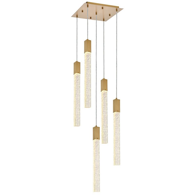 Pemberly Row Contemporary 5-Light Metal and Crystal Pendant in Gold