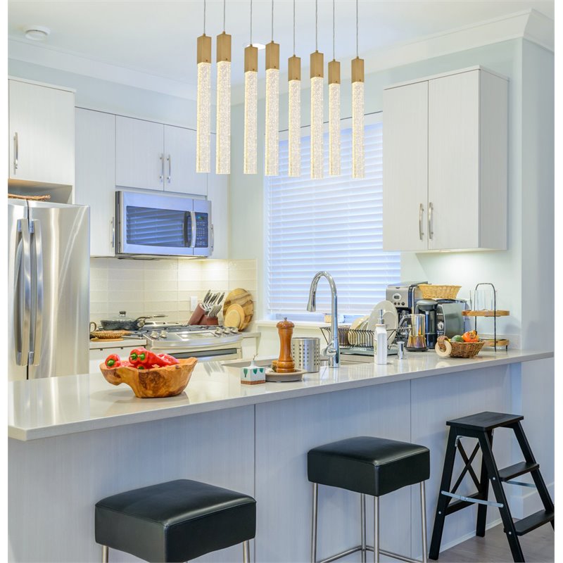 Pemberly Row Contemporary 25-Light Metal and Crystal Pendant in Satin Gold