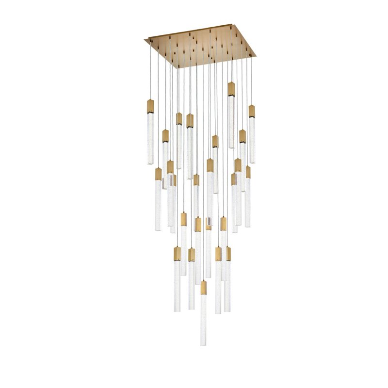 Pemberly Row Contemporary 25-Light Metal and Crystal Pendant in Satin Gold