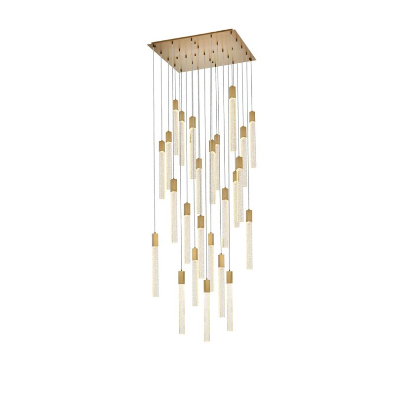 Pemberly Row Contemporary 25-Light Metal and Crystal Pendant in Satin Gold