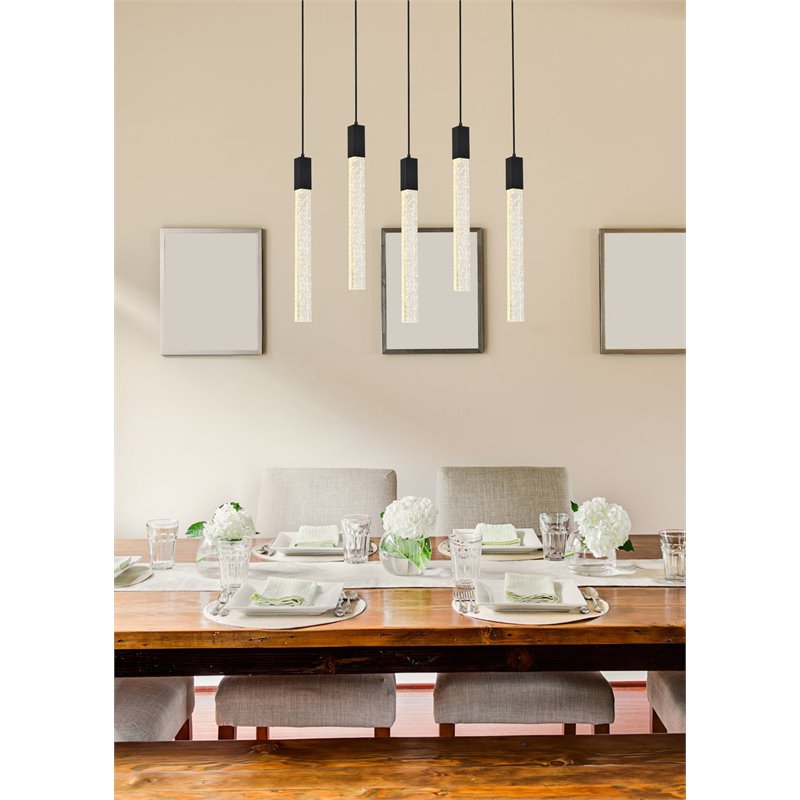 Pemberly Row Contemporary 5-Lights Metal and Crystal Pendant in Black