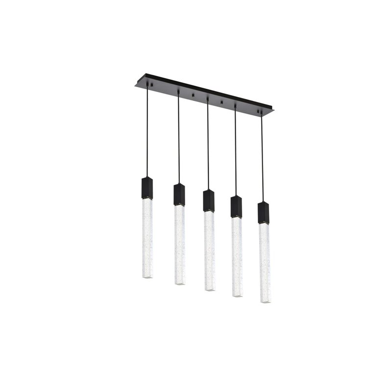 Pemberly Row Contemporary 5-Lights Metal and Crystal Pendant in Black