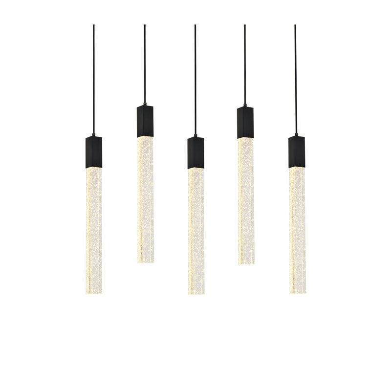 Pemberly Row Contemporary 5-Lights Metal and Crystal Pendant in Black