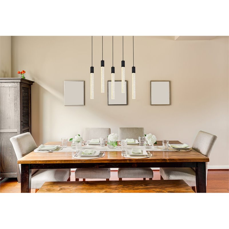 Pemberly Row Contemporary 5-Lights Metal and Crystal Pendant in Black