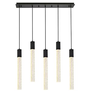 Pemberly Row Contemporary 5-Lights Metal and Crystal Pendant in Black