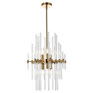 Pemberly Row Contemporary 17&quot Metal and Crystal Rod Pendant in Gold