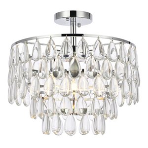 Pemberly Row Contemporary 16&quot Iron and Crystal Flush Mount in Chrome