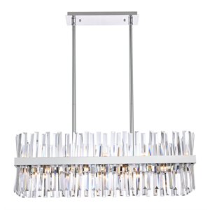 Pemberly Row Contemporary 36&quot Rectangle Iron Crystal Chandelier Light in Chrome