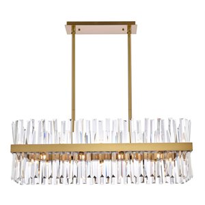 Pemberly Row Contemporary 36&quot Rectangle Iron Crystal Chandelier Light in Gold