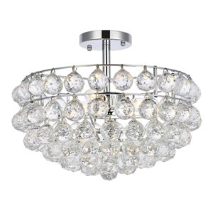 Pemberly Row Contemporary 16&quot Iron and Crystal Flush Mount in Chrome