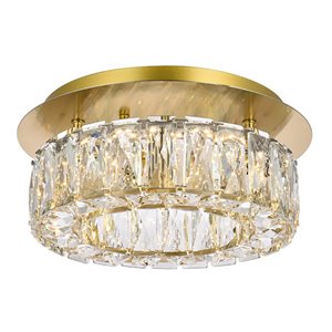Pemberly Row Contemporary 12&quot Metal and Crystal LED Single Flush Mount in Gold