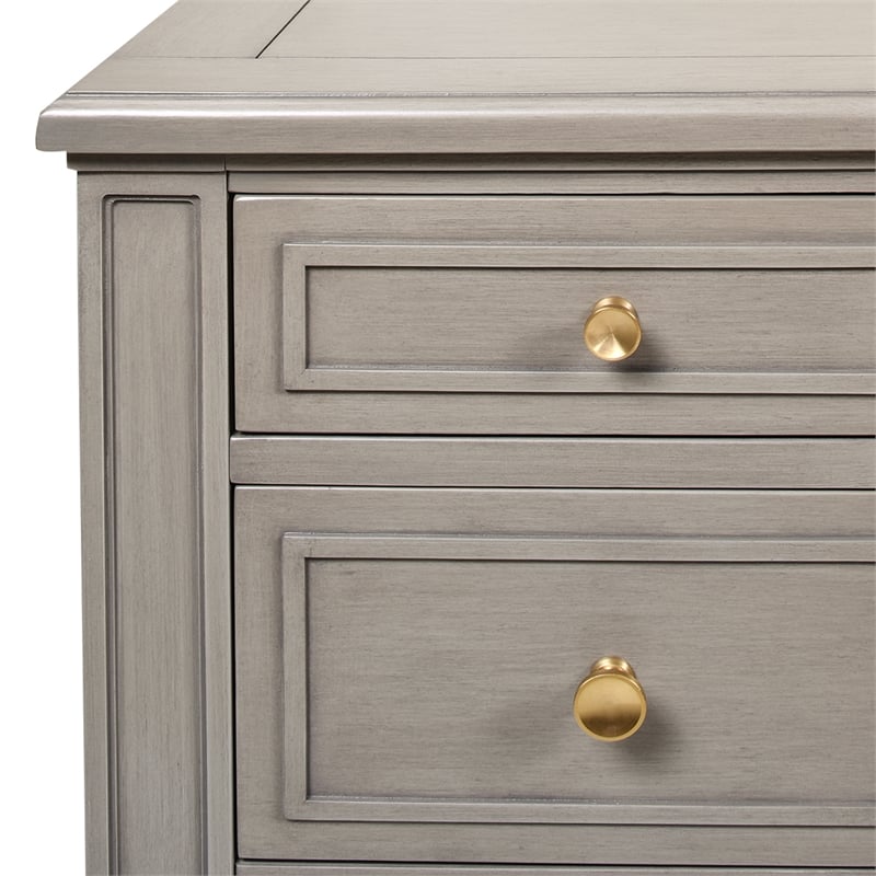 Pemberly Row Gold Accent 5-Drawer Wood Desk in Grey Cashmere