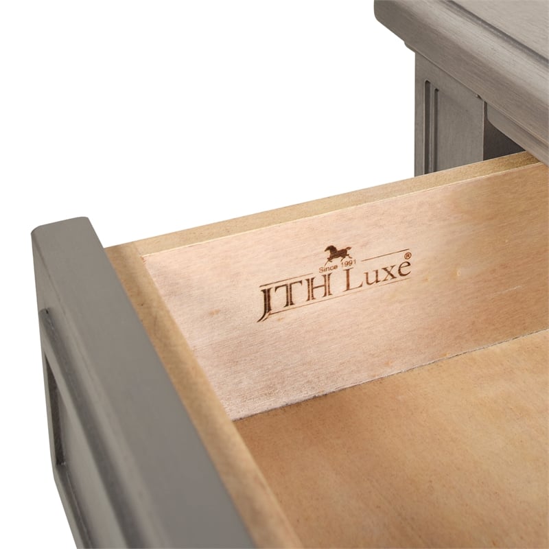 Pemberly Row Gold Accent 5-Drawer Wood Desk in Grey Cashmere