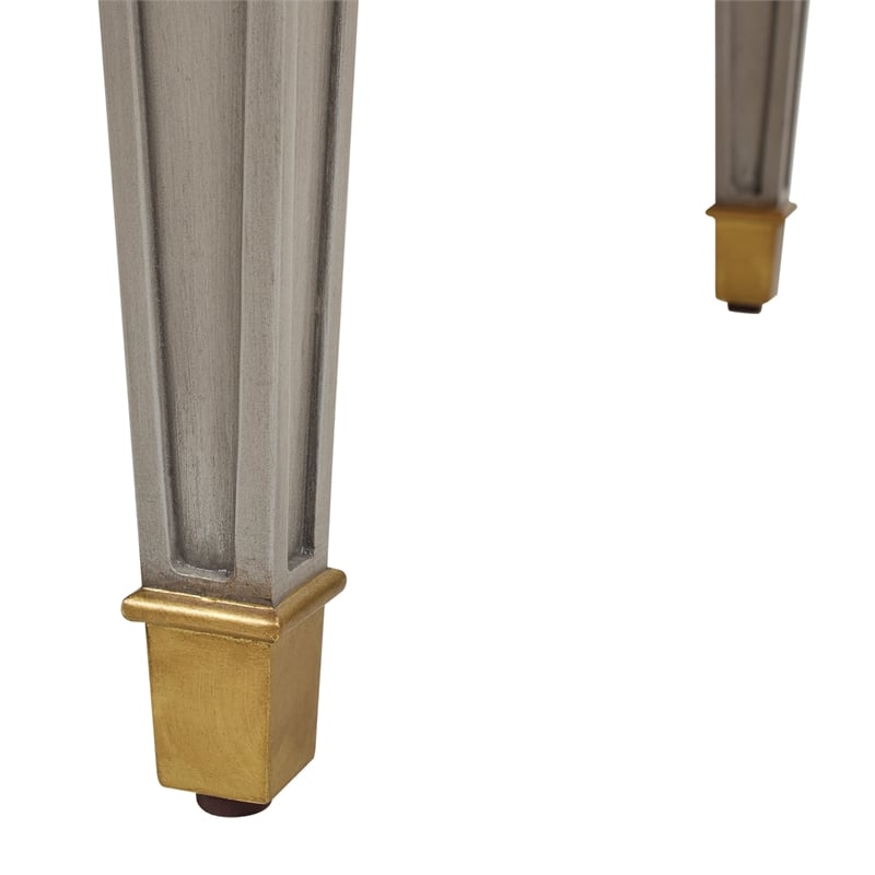 Pemberly Row Gold Accent 5-Drawer Wood Desk in Grey Cashmere