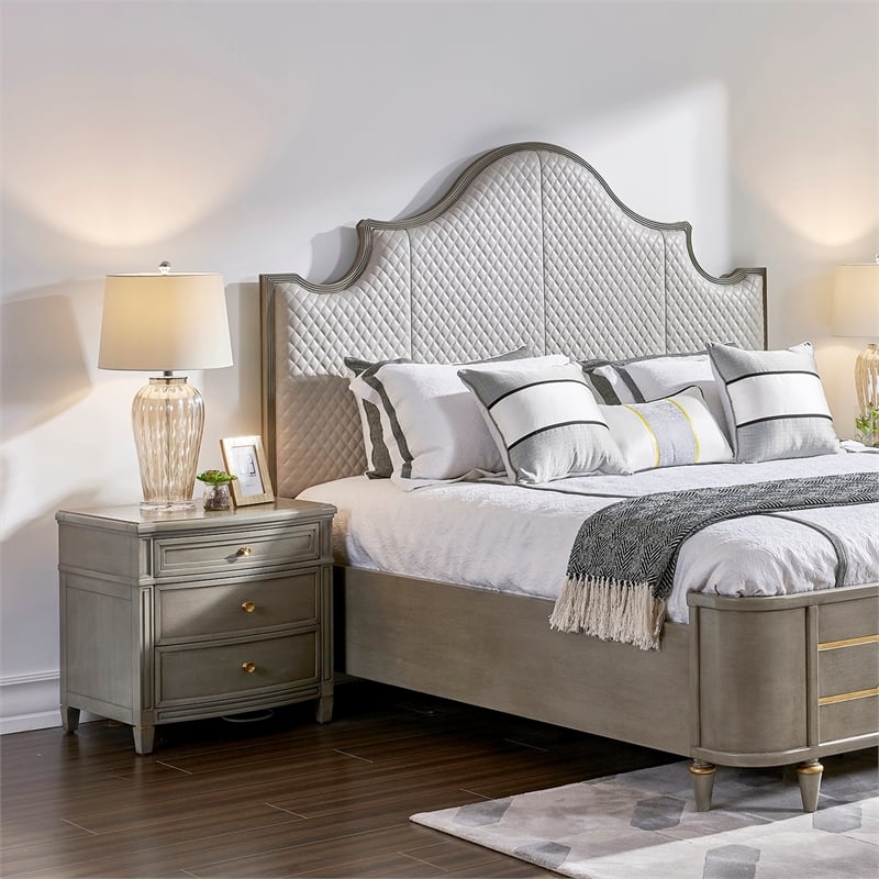 Pemberly Row Contemporary Gold Accent End Table Grey Cashmere