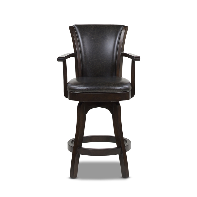 Pemberly Row Swivel Counter Height Bar Stool Vintage Black Brown Faux Leather