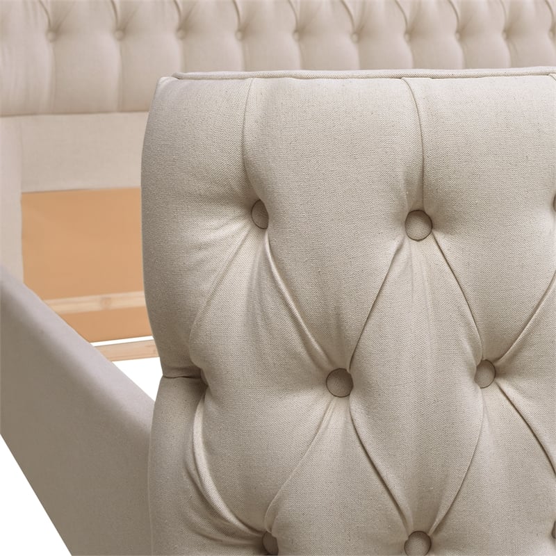 Pemberly Row Contemporary Tufted Bed King in Light Beige Linen