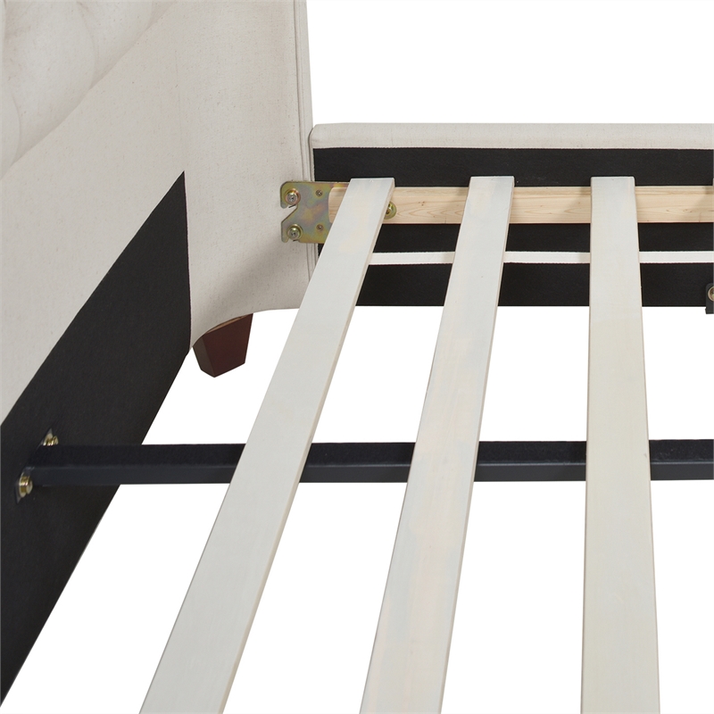 Pemberly Row Contemporary King Platform Bed Frame Light Beige