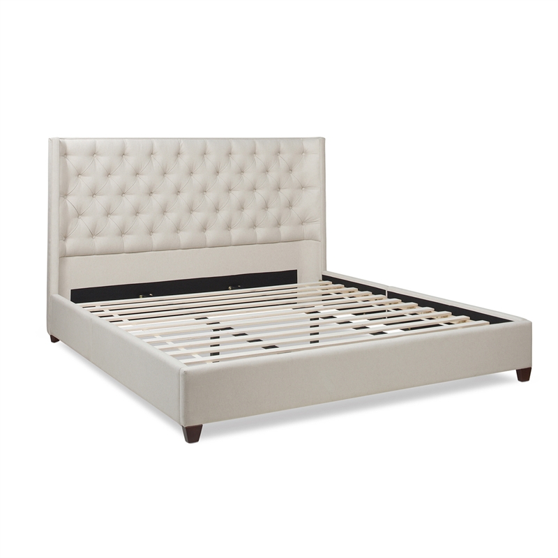 Pemberly Row Contemporary King Platform Bed Frame Light Beige